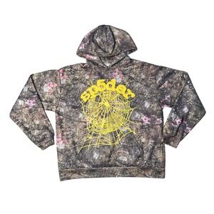 Sp5der Worldwide Hoodie Mens XL Brown Camo Excellent Spider Web Puff Print